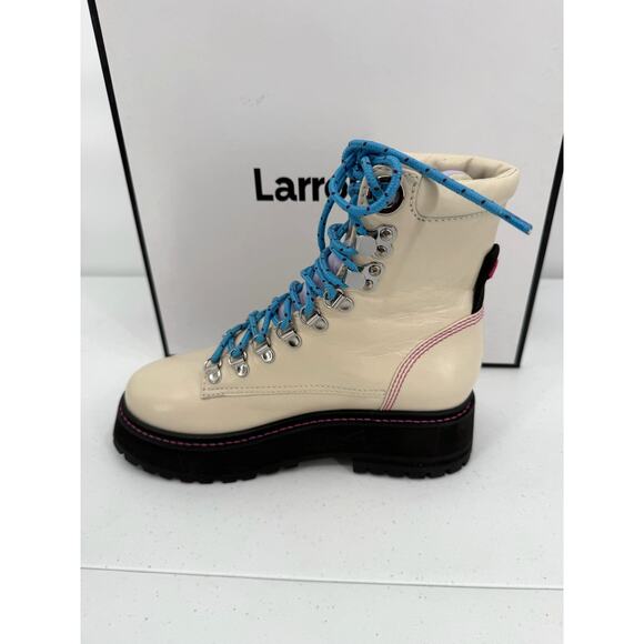 NEW Larroude Jordan Lace Up Ivory Violet Combat Boots Size 5.5 - Picture 6 of 13